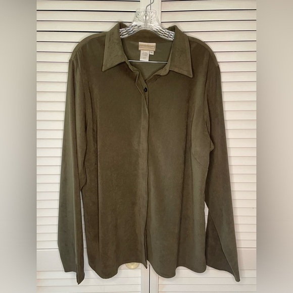 Coldwater Creek Women’s Shirt Skirt Matching Set Size XL 18 Olive Embroidered - Picture 7 of 16